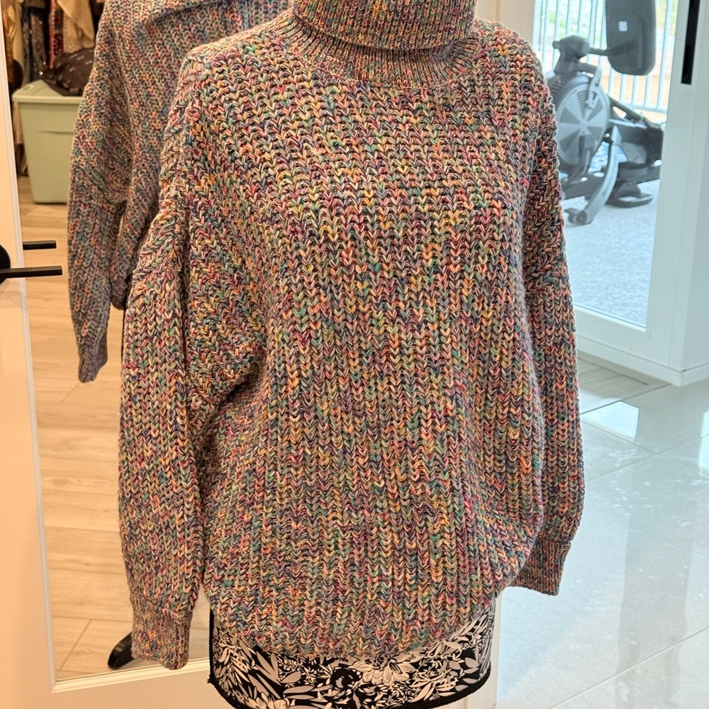 Anthropologie Colorful Knit Turtleneck Sweater medium